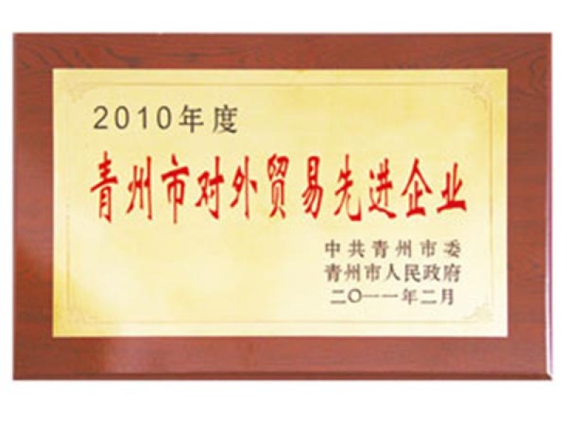 2010年度青州市對外貿易先進企業(yè)